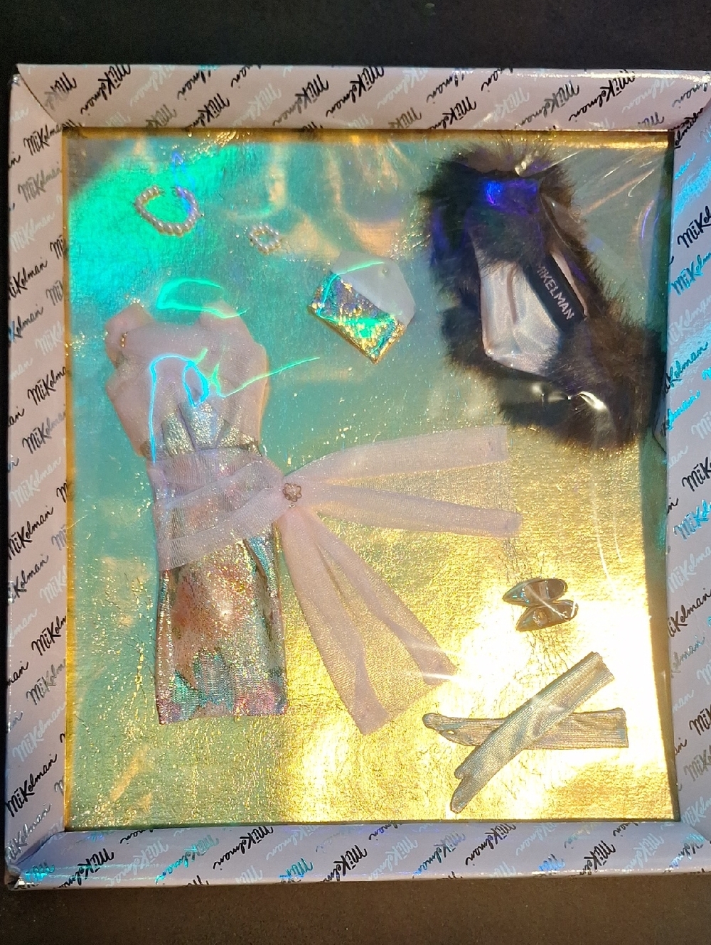 MiKelman Paul David Vintage Barbie Fashion Pack Metallic Evening Dress Fur Shawl